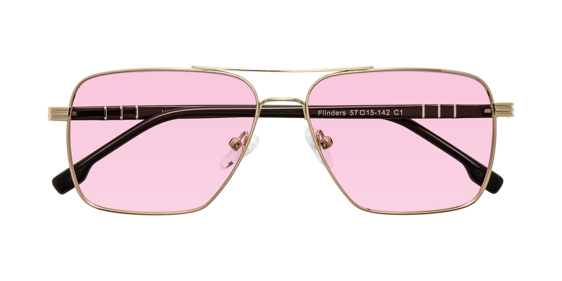 Folded Front of Flinders in Gold with Light Pink Tinted Lenses