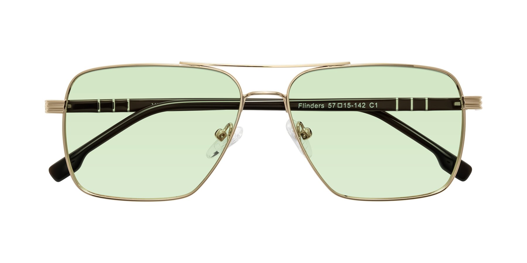Folded Front of Flinders in Gold with Light Green Tinted Lenses
