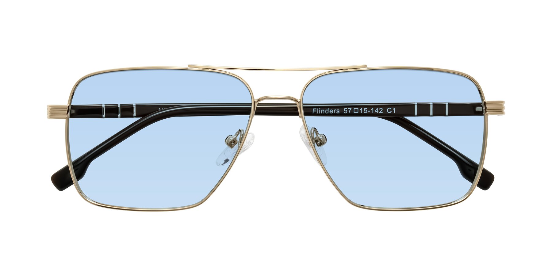 Folded Front of Flinders in Gold with Light Blue Tinted Lenses