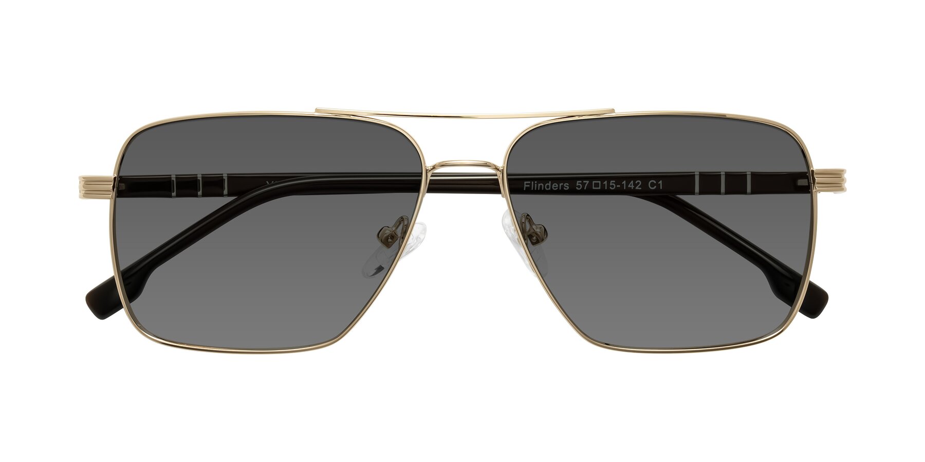 Folded Front of Flinders in Gold with Medium Gray Tinted Lenses