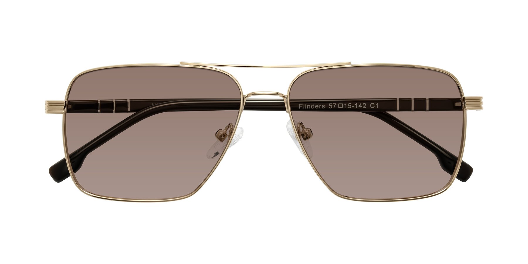 Folded Front of Flinders in Gold with Medium Brown Tinted Lenses
