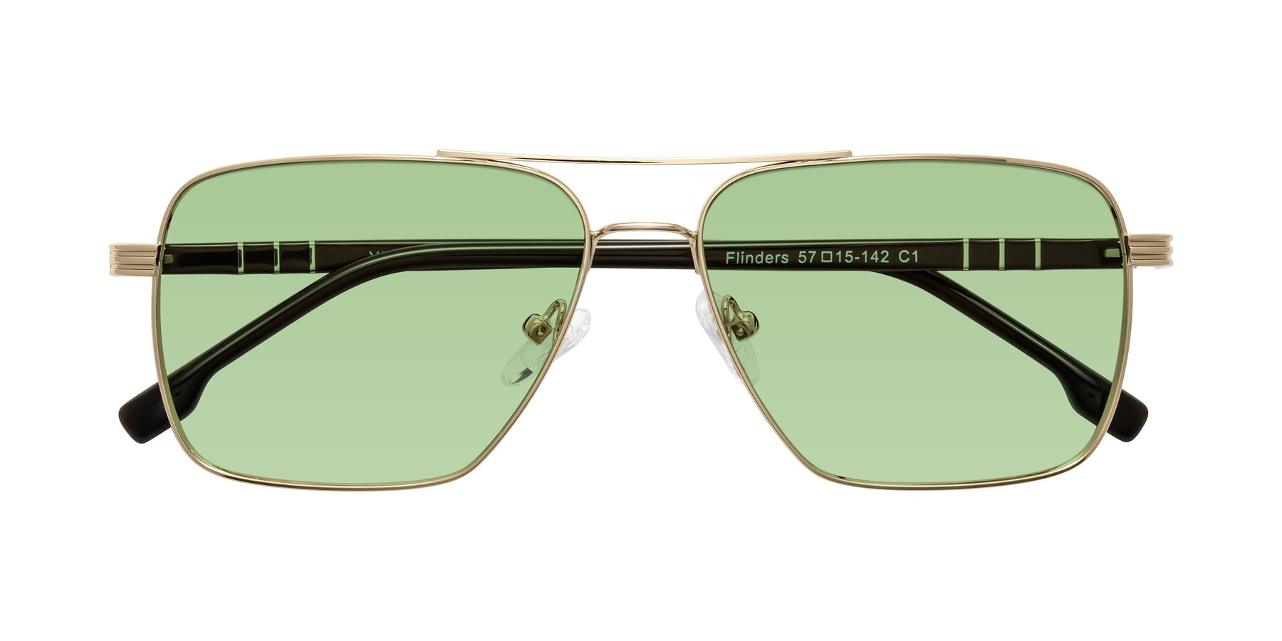 Folded Front of Flinders in Gold with Medium Green Tinted Lenses
