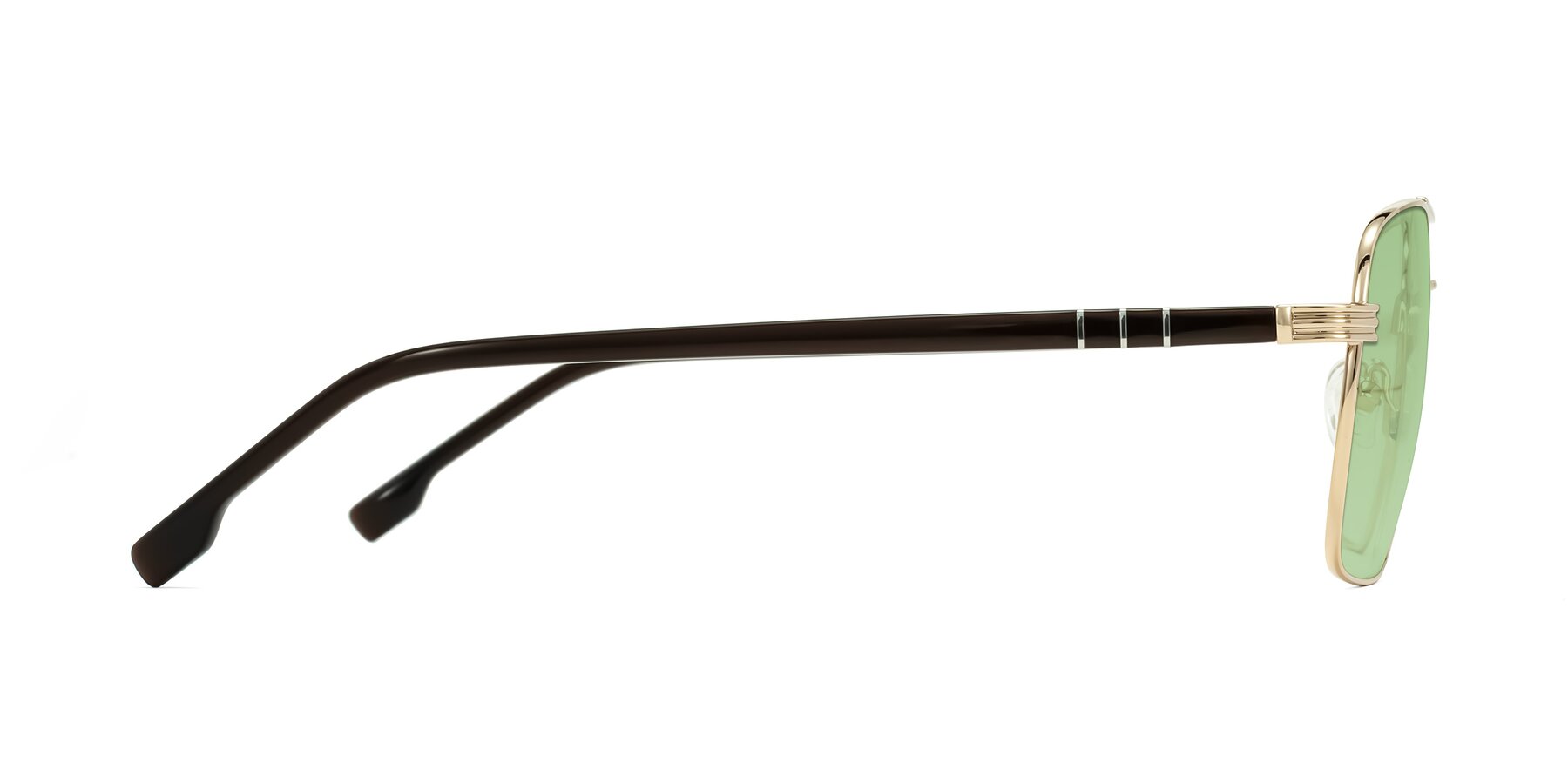 Side of Flinders in Gold with Medium Green Tinted Lenses