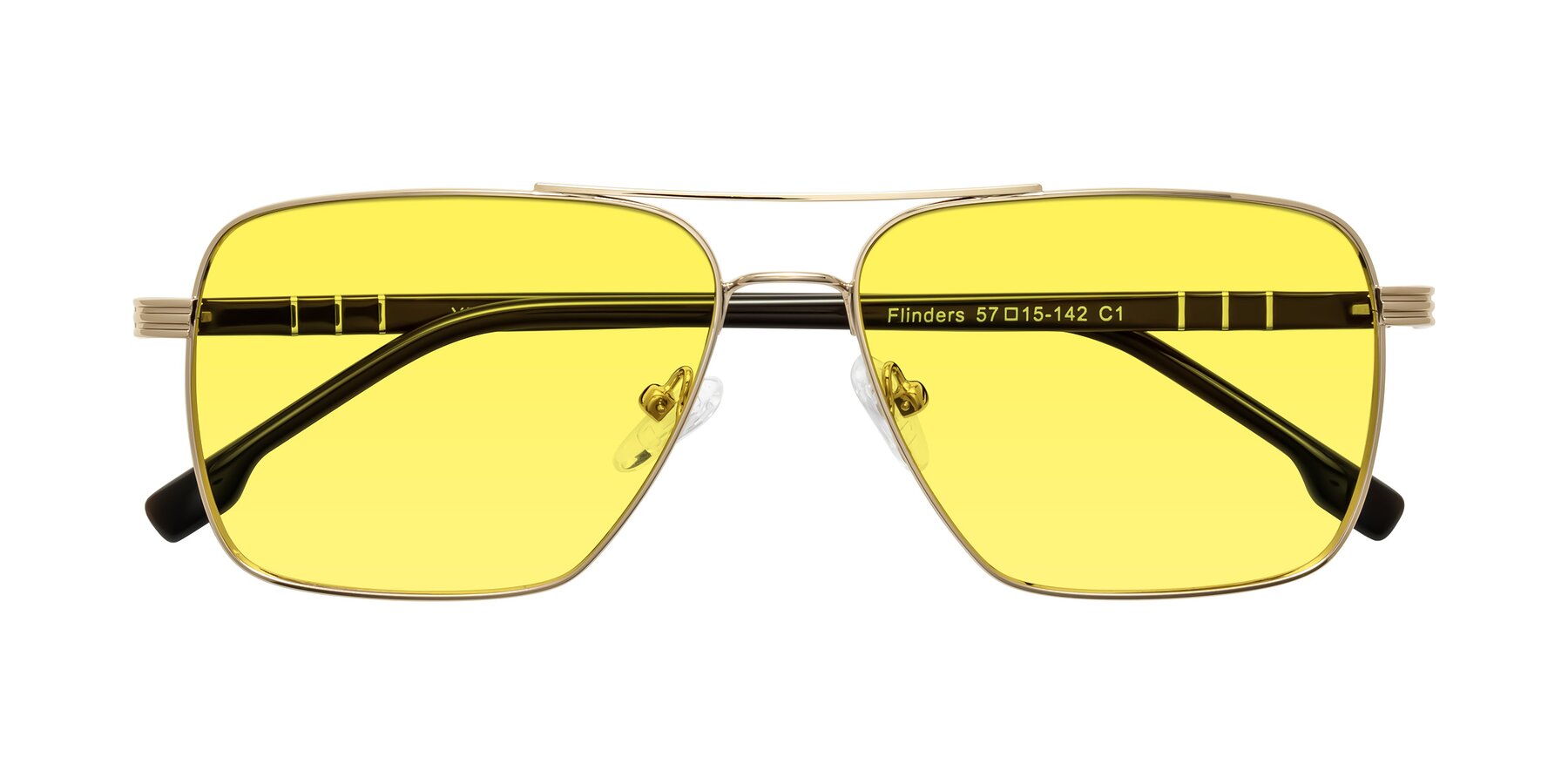 Folded Front of Flinders in Gold with Medium Yellow Tinted Lenses