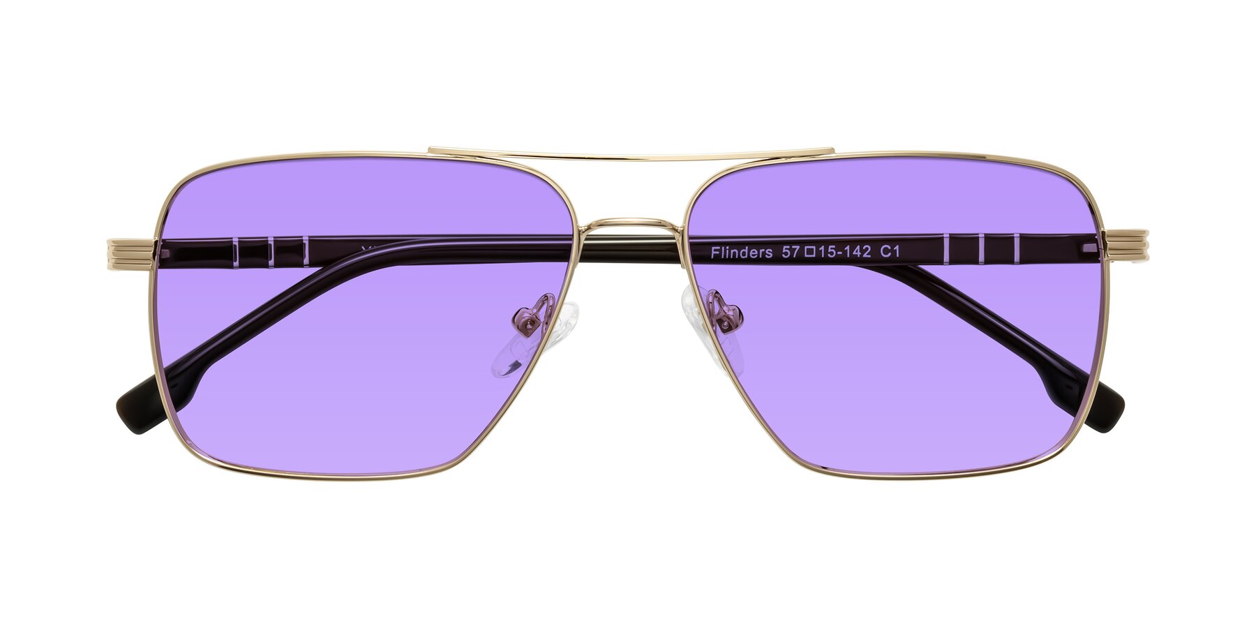 Folded Front of Flinders in Gold with Medium Purple Tinted Lenses