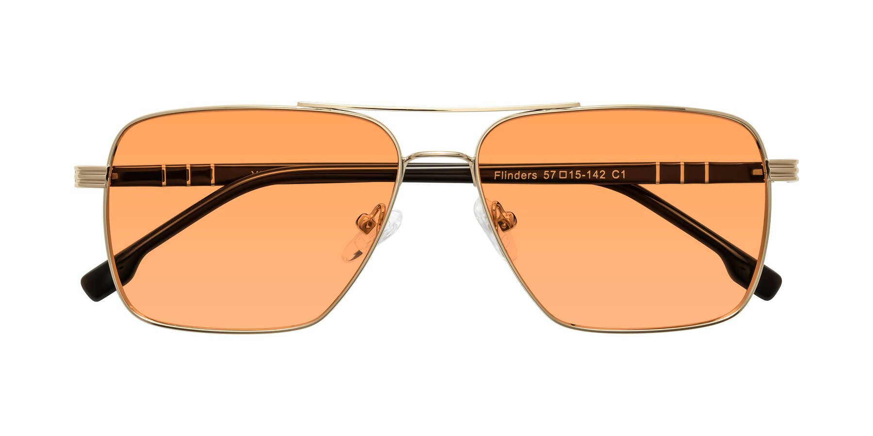 Folded Front of Flinders in Gold with Medium Orange Tinted Lenses
