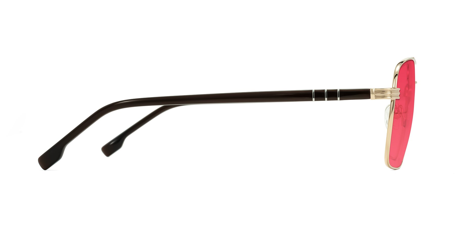 Side of Flinders in Gold with Red Tinted Lenses