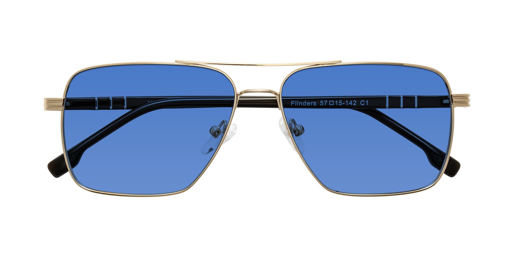 Folded Front of Flinders in Gold with Blue Tinted Lenses
