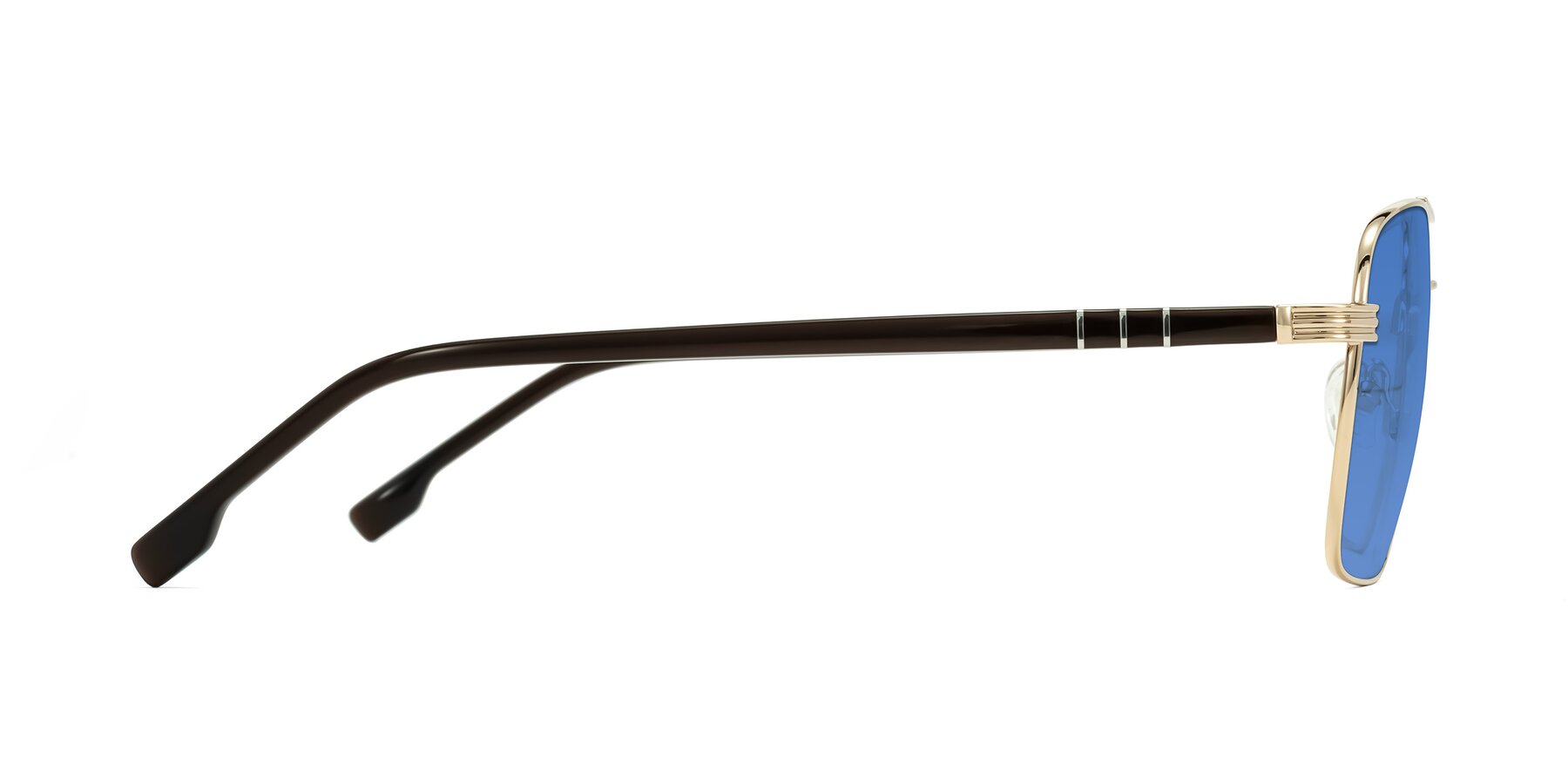 Side of Flinders in Gold with Blue Tinted Lenses