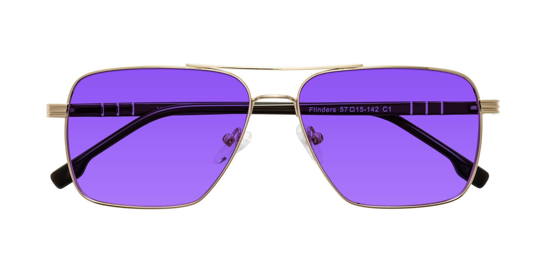 Folded Front of Flinders in Gold with Purple Tinted Lenses