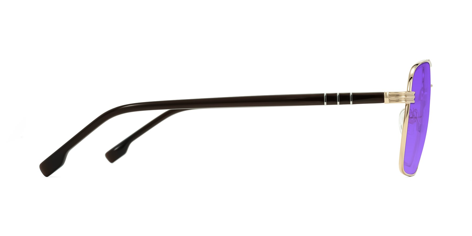 Side of Flinders in Gold with Purple Tinted Lenses