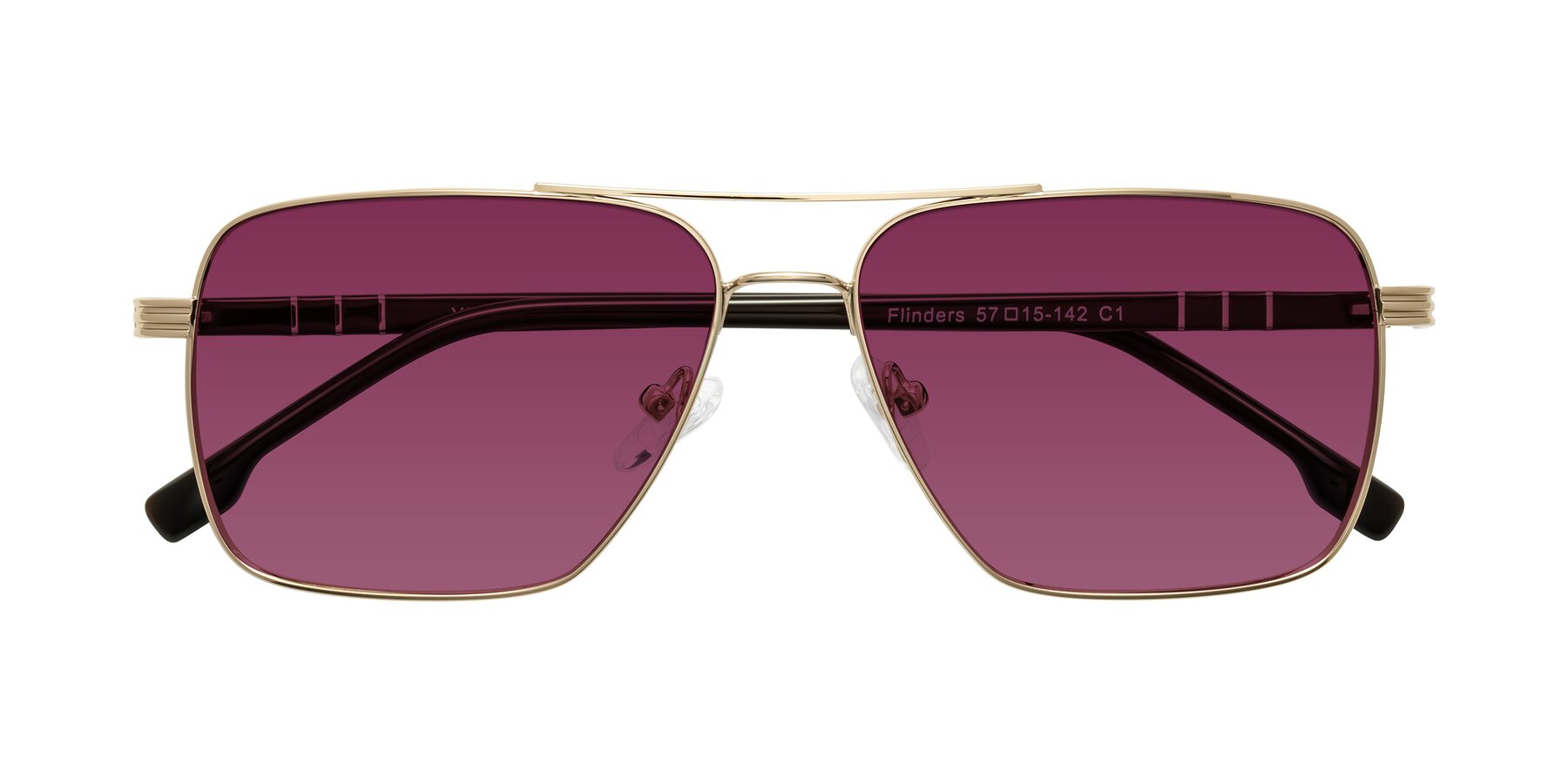 Folded Front of Flinders in Gold with Wine Tinted Lenses