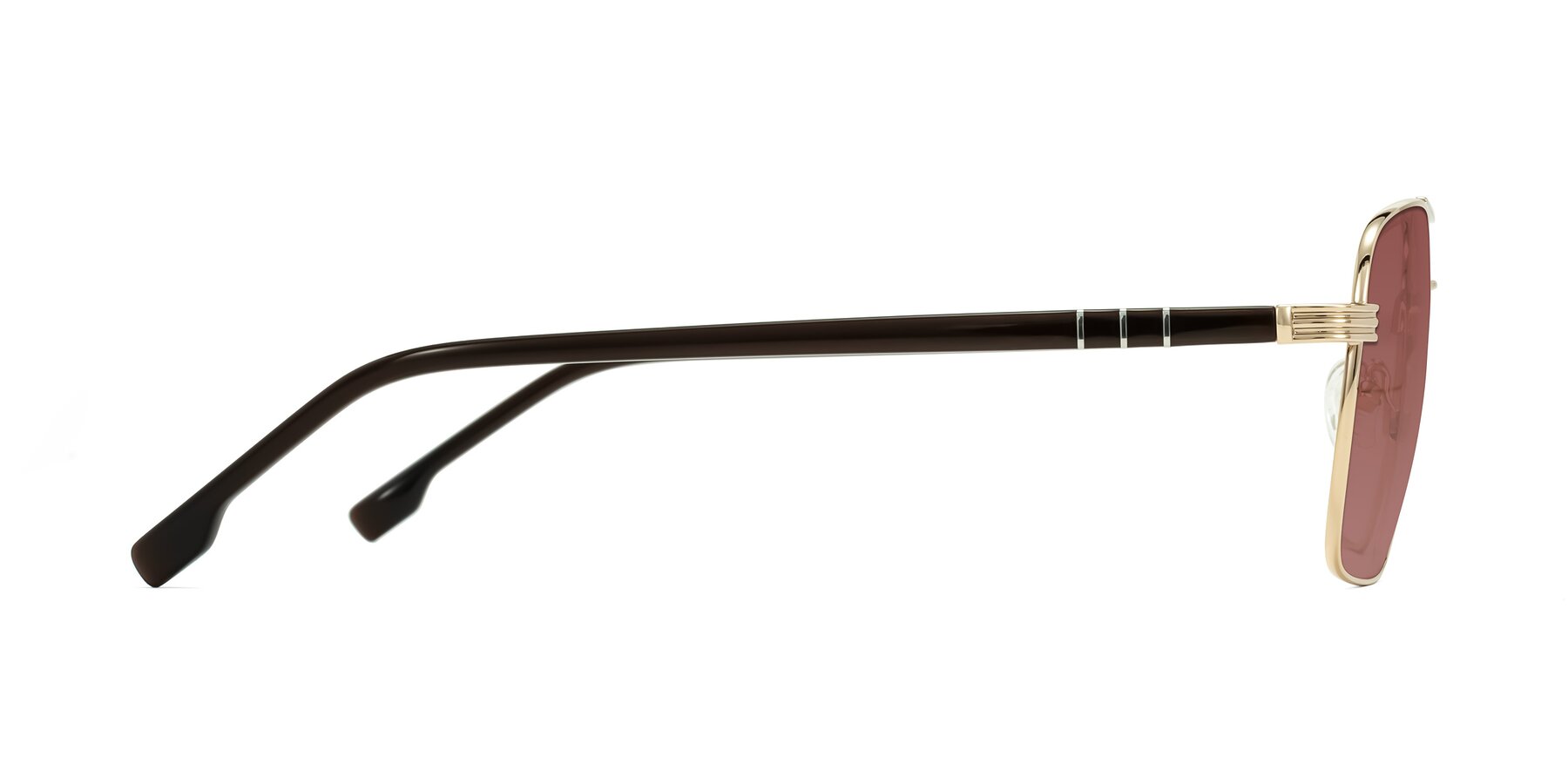 Side of Flinders in Gold with Garnet Tinted Lenses