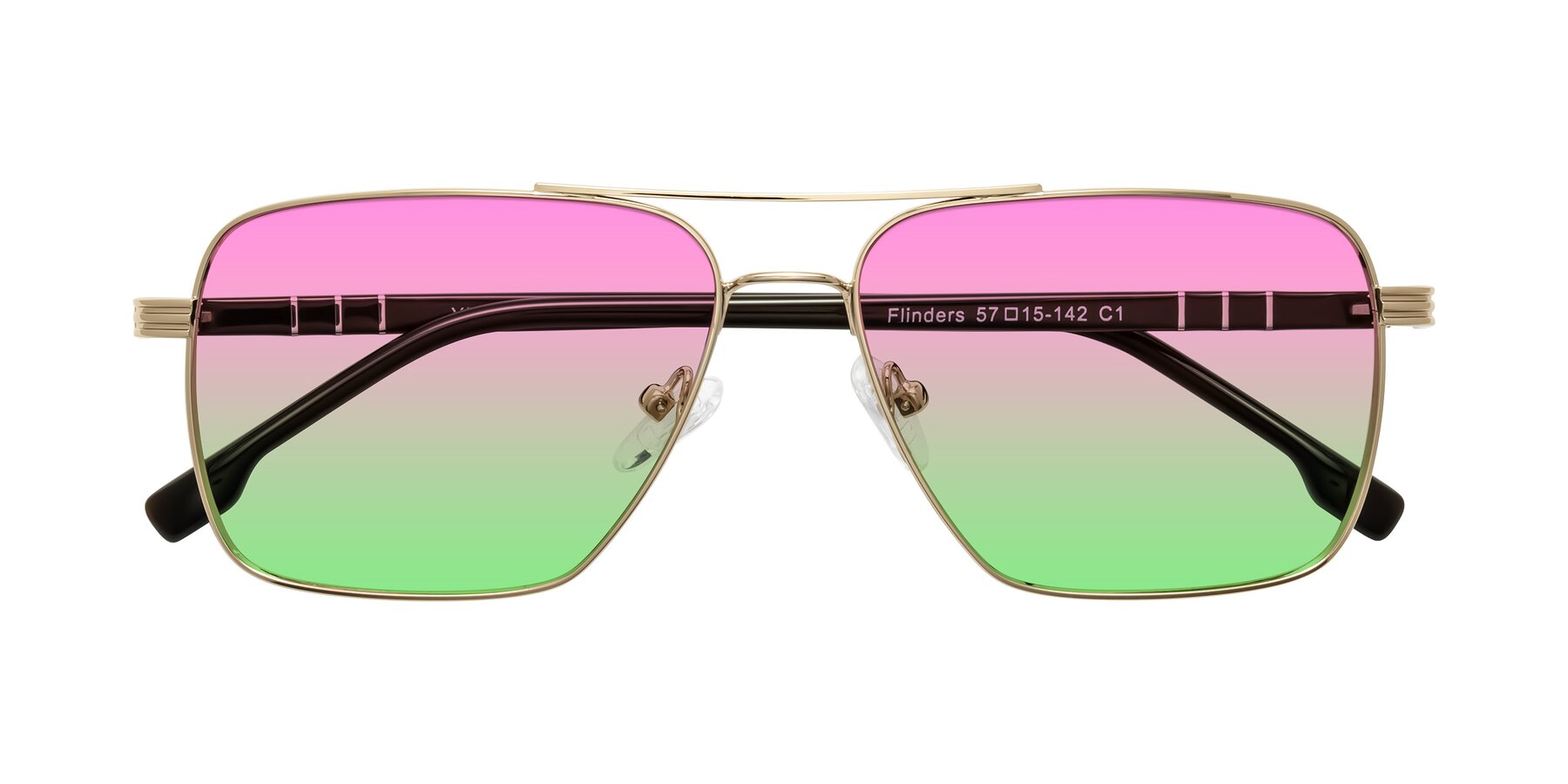 Folded Front of Flinders in Gold with Pink / Green Gradient Lenses