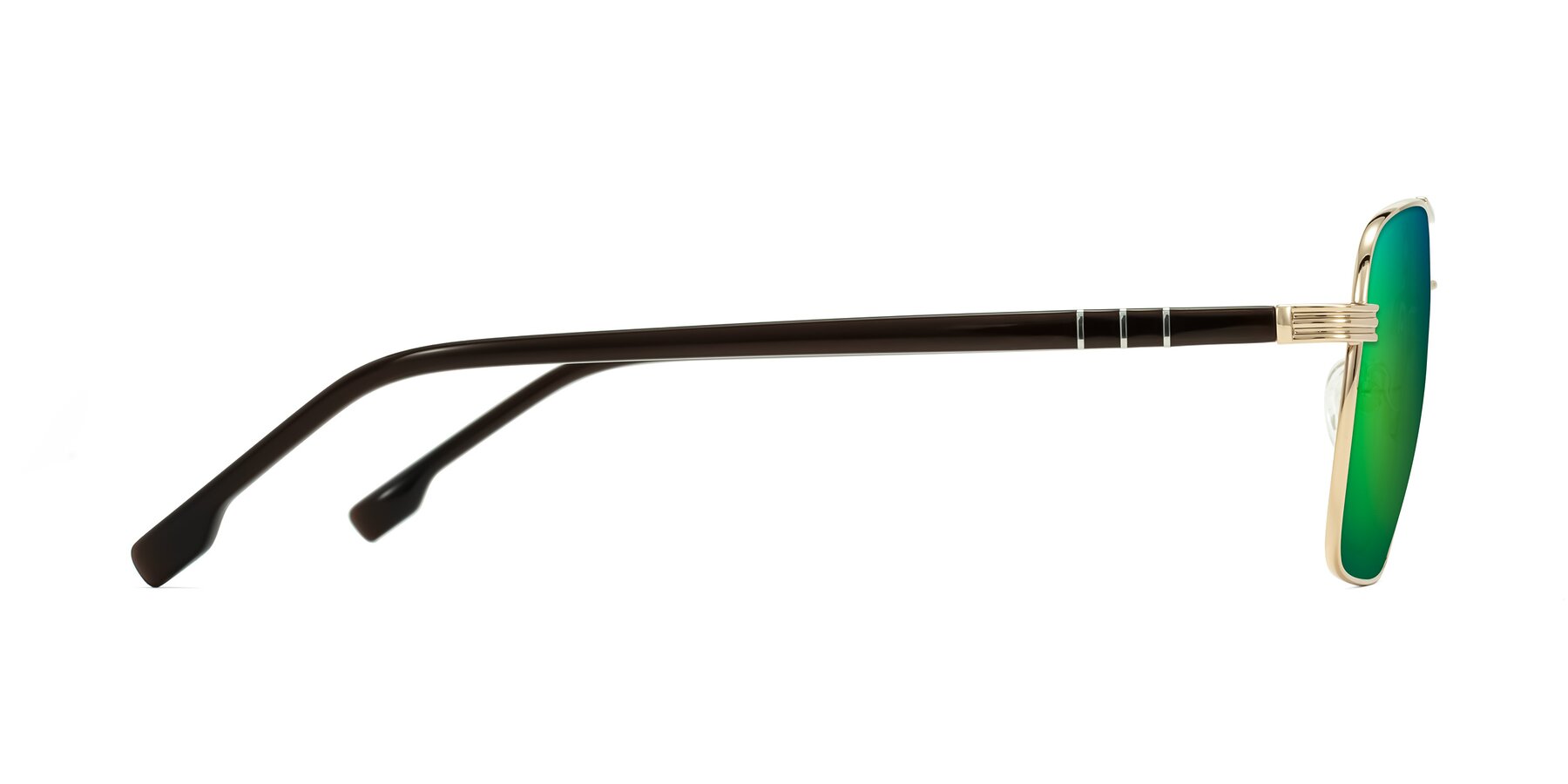 Side of Flinders in Gold with Green Mirrored Lenses