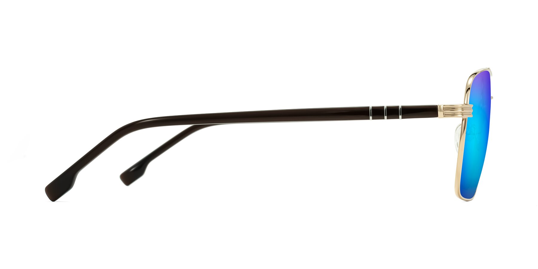 Side of Flinders in Gold with Blue Mirrored Lenses