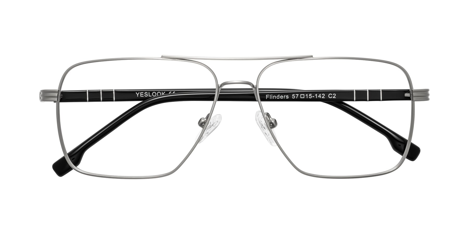 Folded Front of Flinders in Matte Silver with Clear Eyeglass Lenses