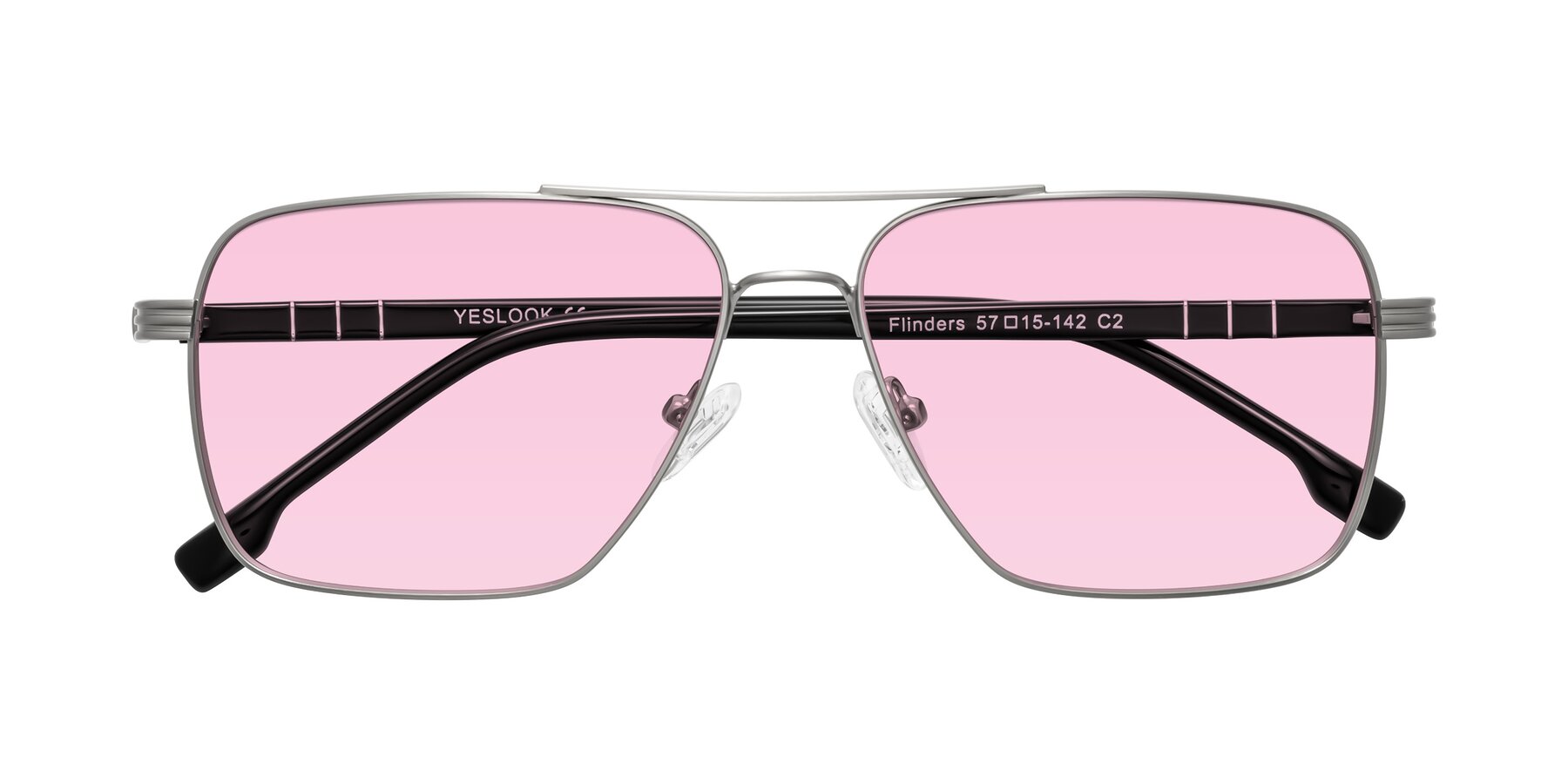 Folded Front of Flinders in Matte Silver with Light Pink Tinted Lenses