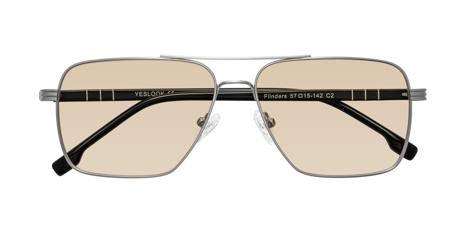 Folded Front of Flinders in Matte Silver with Light Brown Tinted Lenses