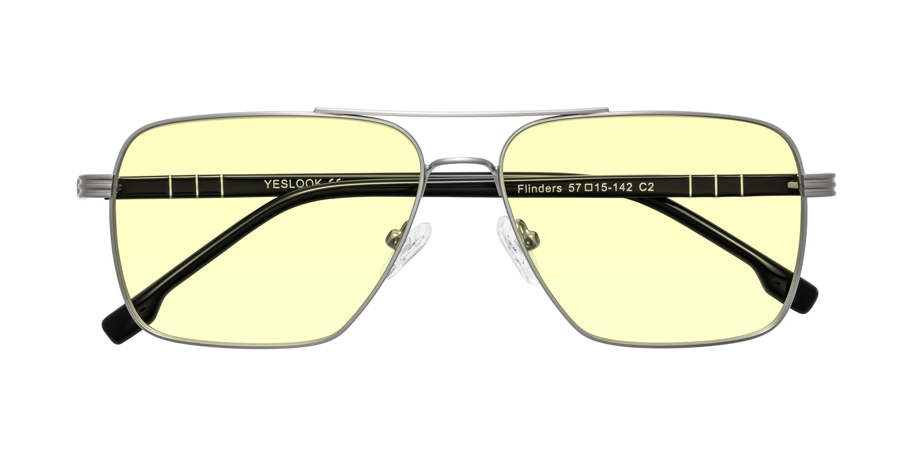 Folded Front of Flinders in Matte Silver with Light Yellow Tinted Lenses