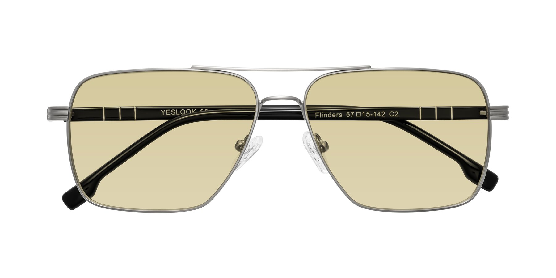 Folded Front of Flinders in Matte Silver with Light Champagne Tinted Lenses
