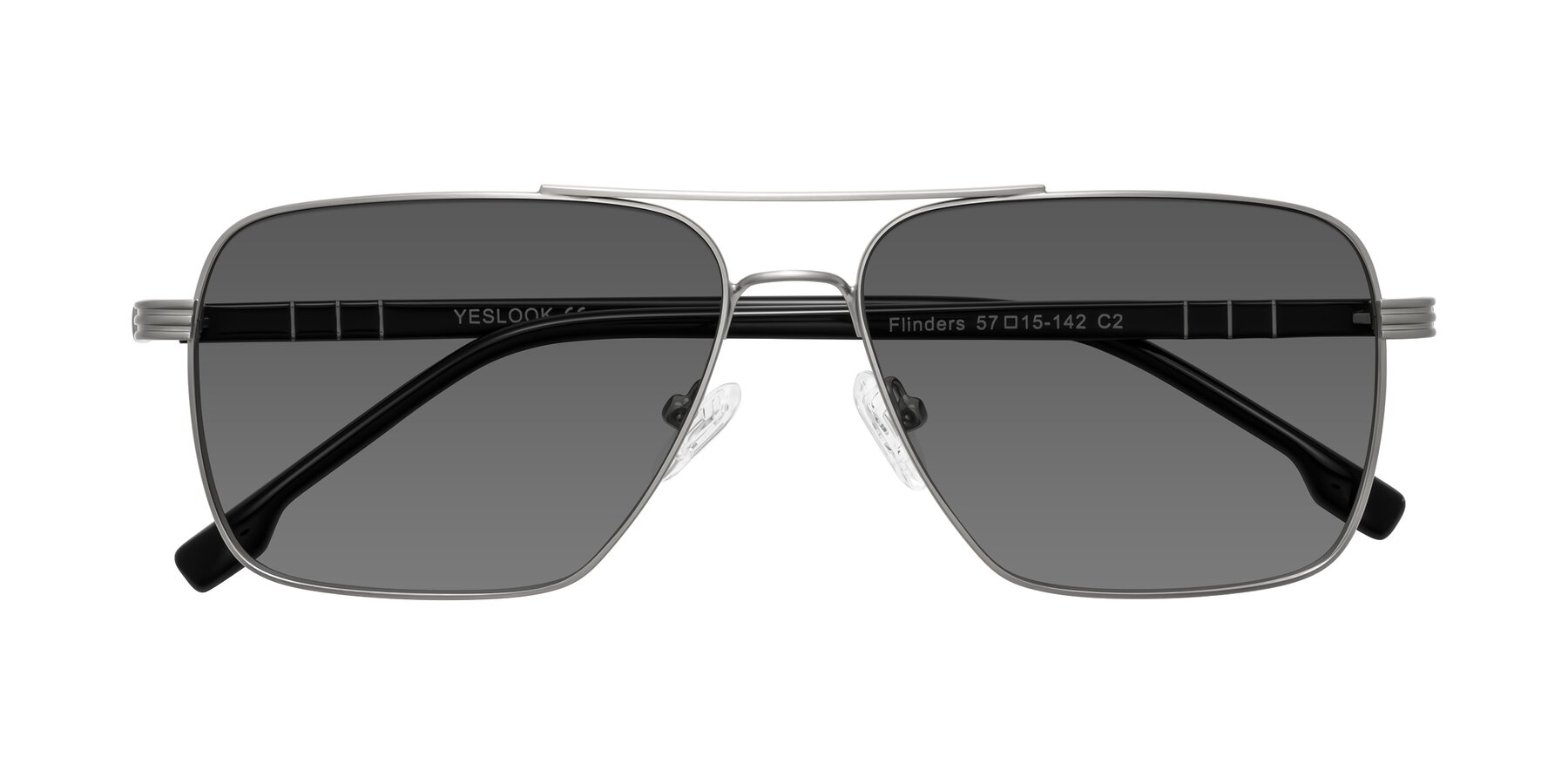 Folded Front of Flinders in Matte Silver with Medium Gray Tinted Lenses