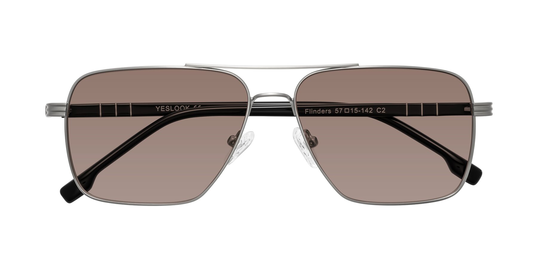 Folded Front of Flinders in Matte Silver with Medium Brown Tinted Lenses