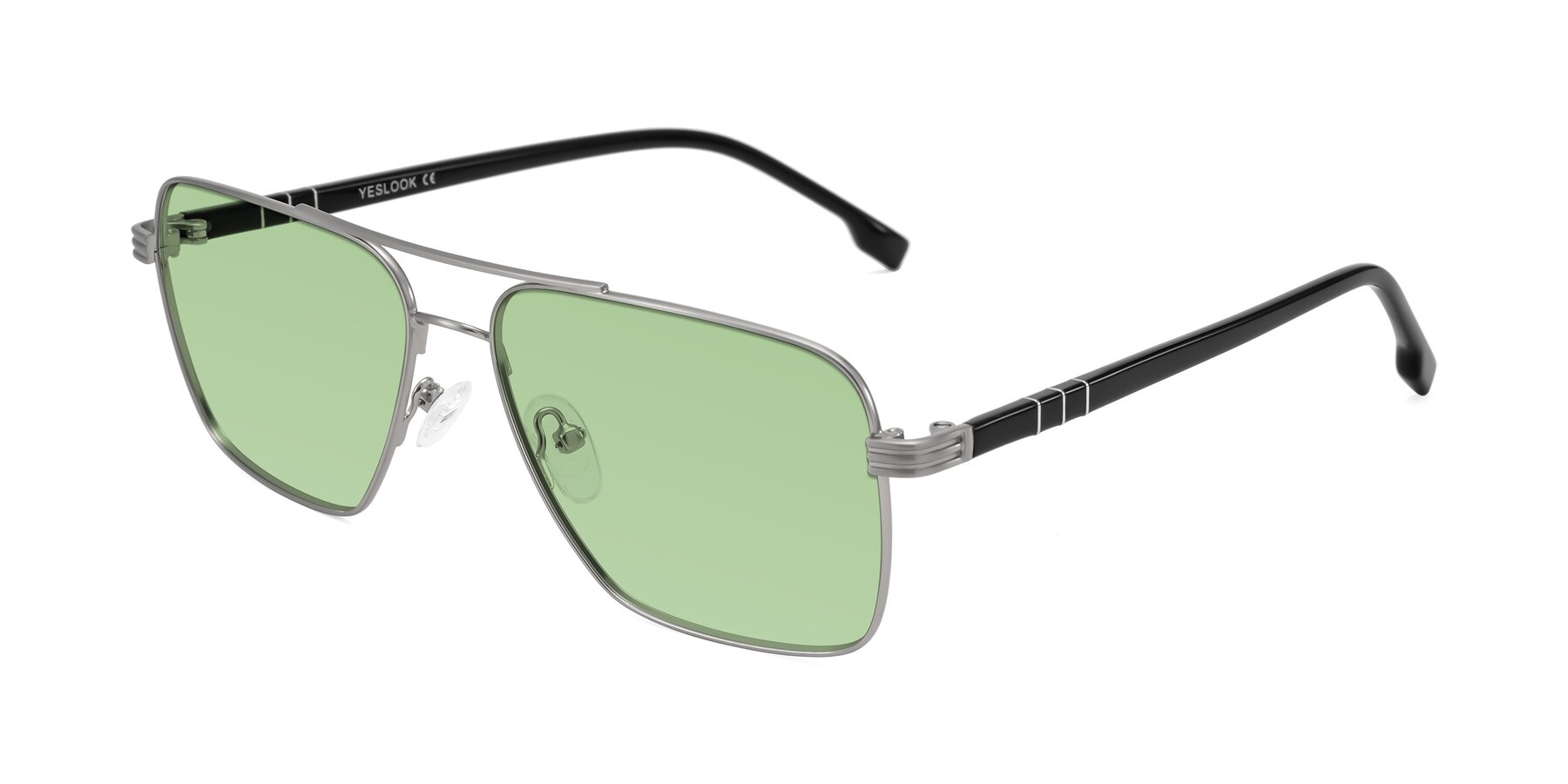 Angle of Flinders in Matte Silver with Medium Green Tinted Lenses
