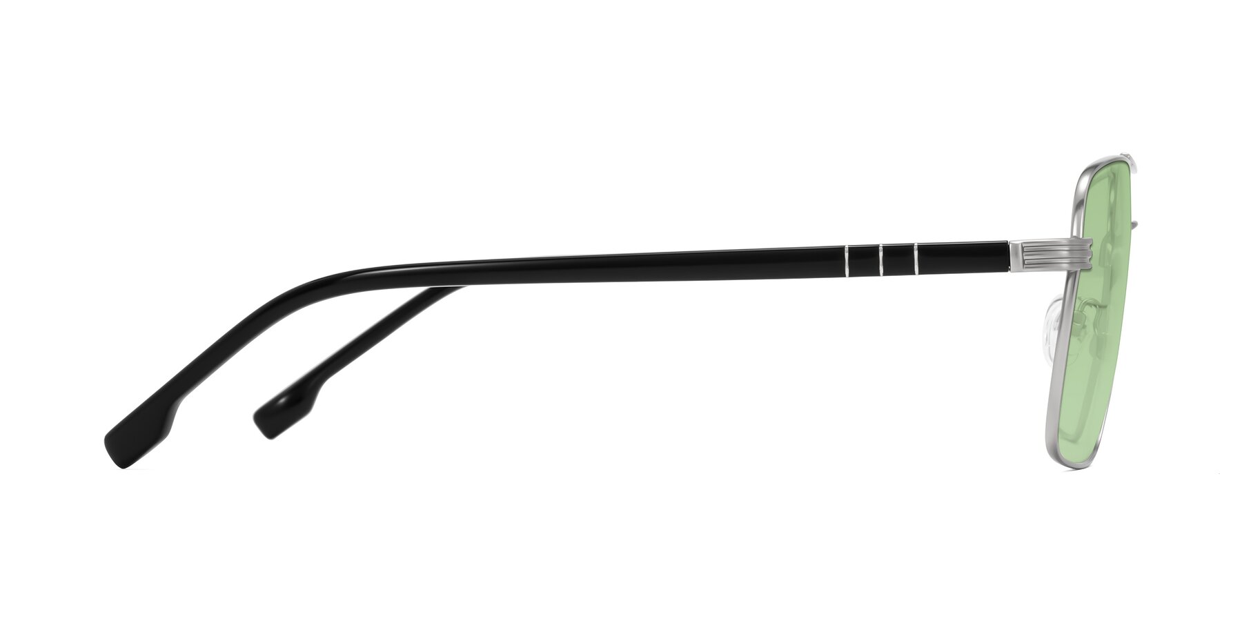 Side of Flinders in Matte Silver with Medium Green Tinted Lenses