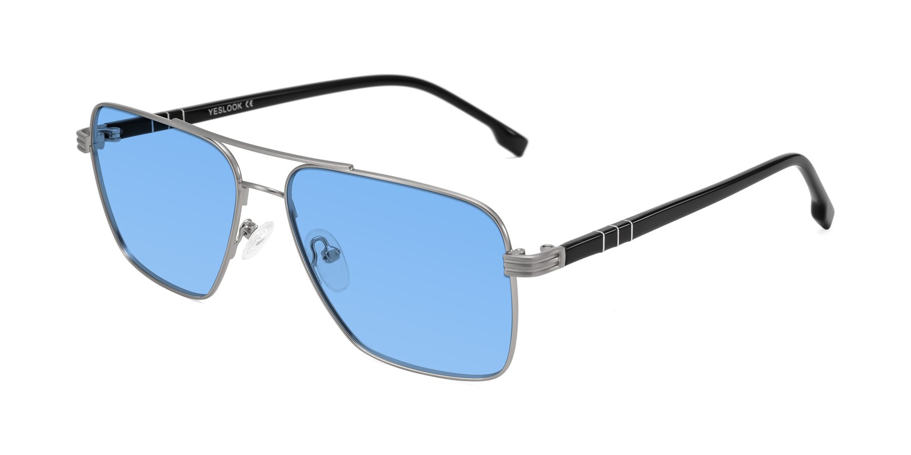 Angle of Flinders in Matte Silver with Medium Blue Tinted Lenses