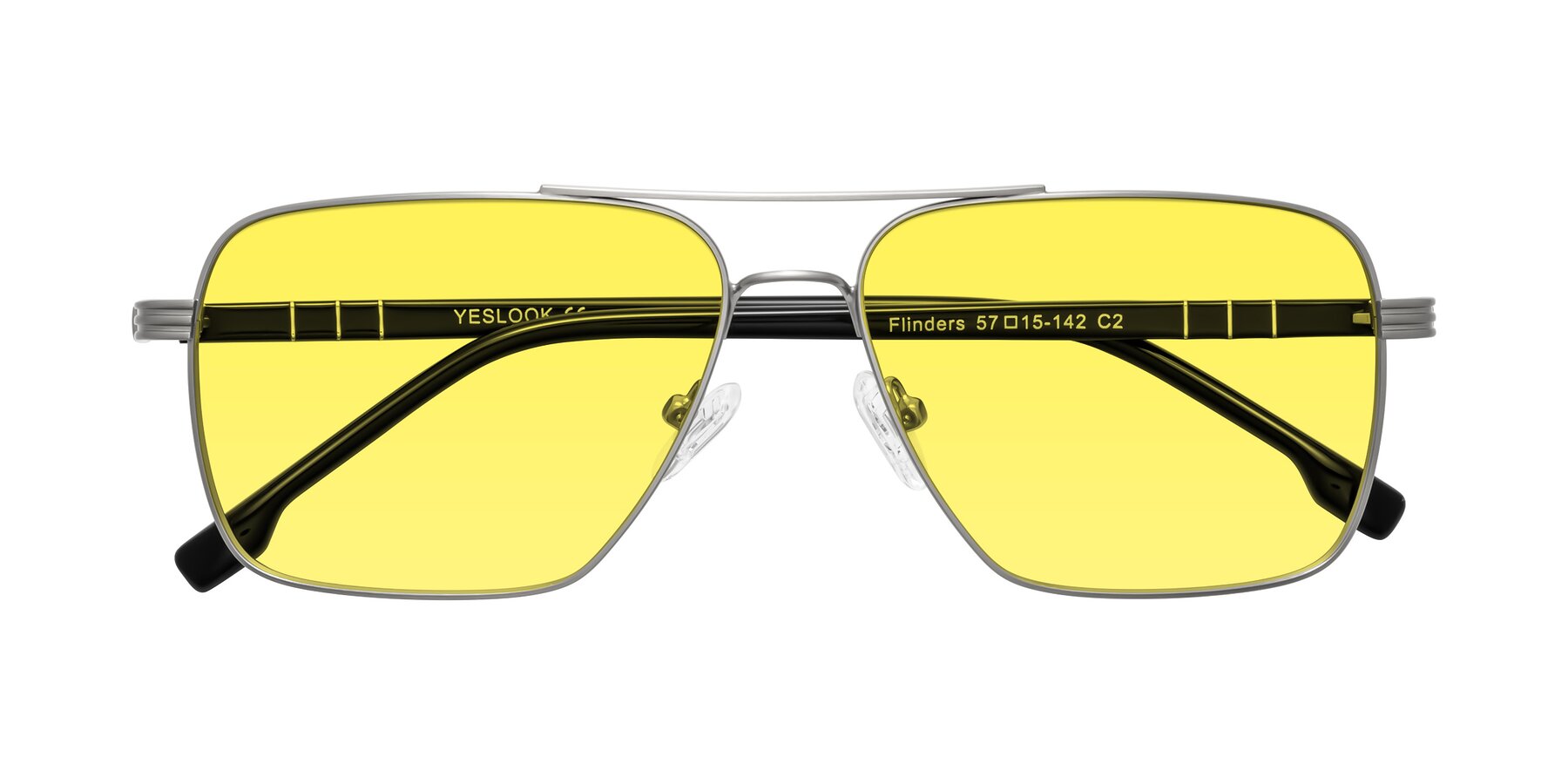 Folded Front of Flinders in Matte Silver with Medium Yellow Tinted Lenses