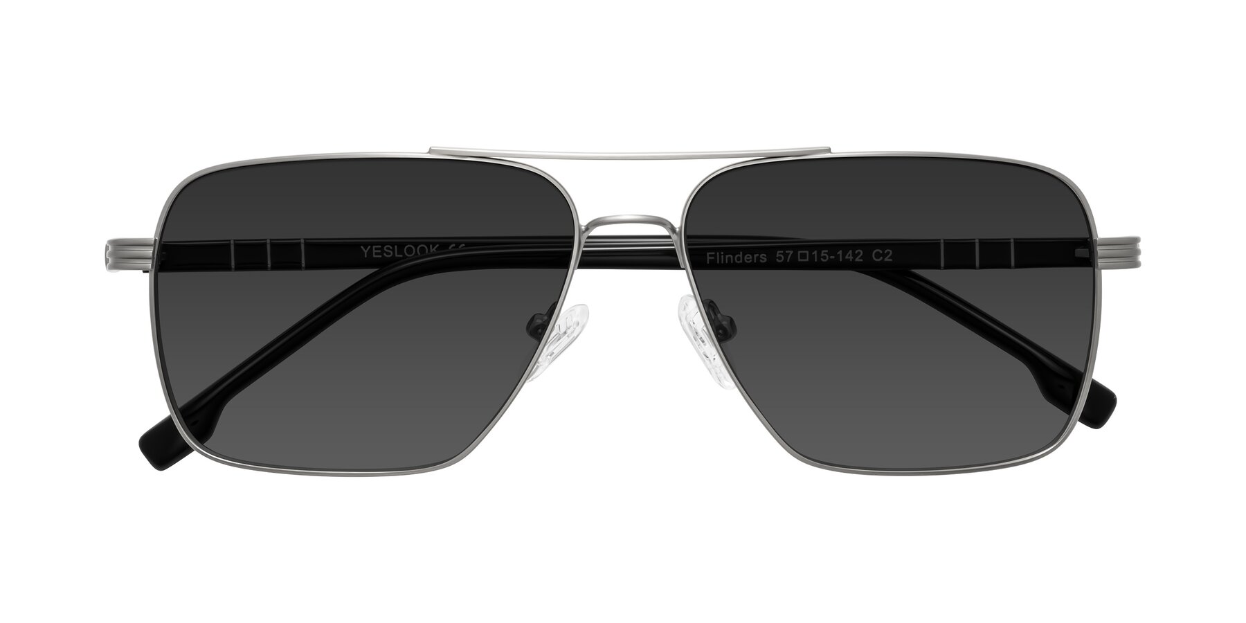 Folded Front of Flinders in Matte Silver with Gray Tinted Lenses