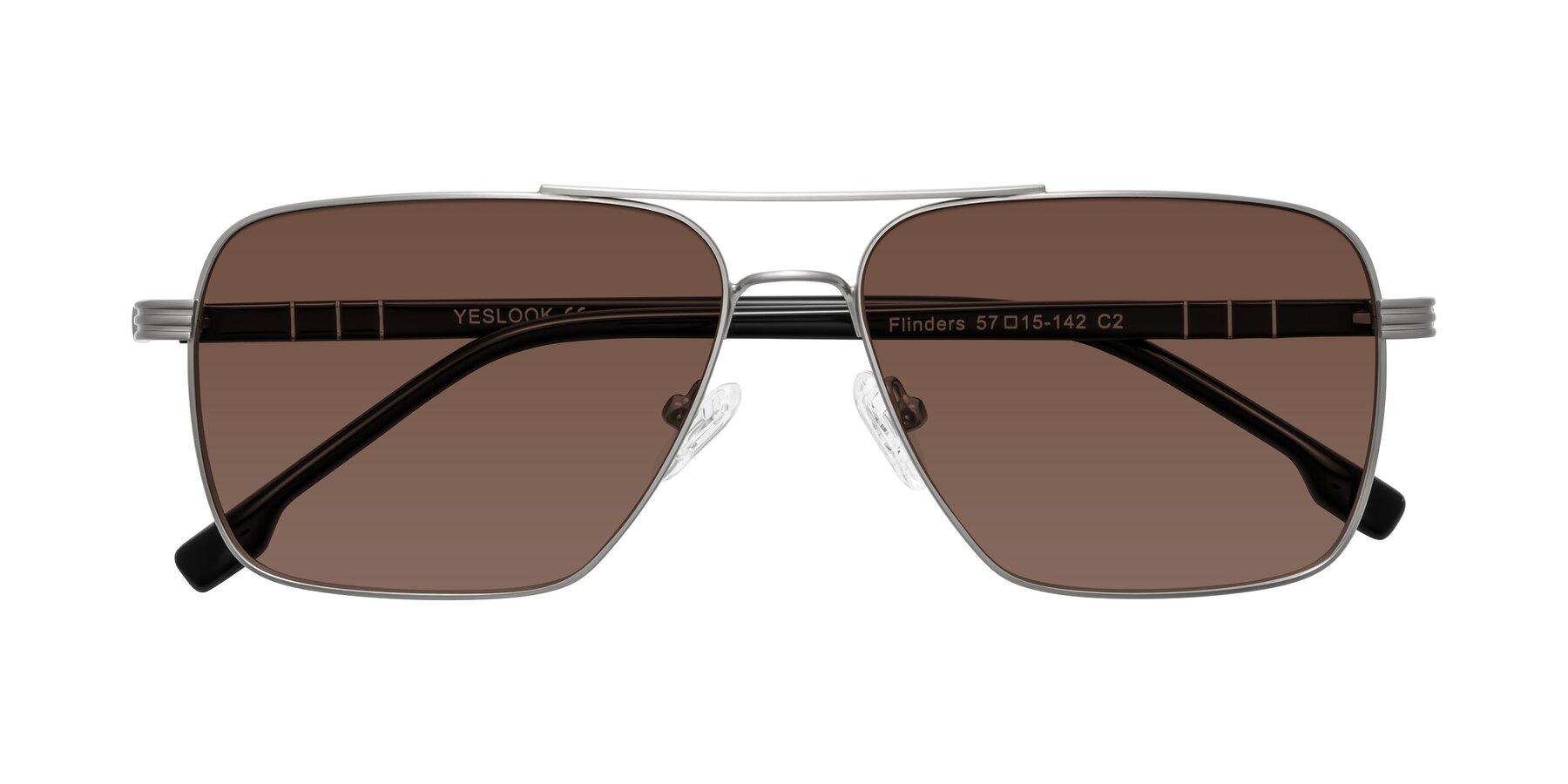 Folded Front of Flinders in Matte Silver with Brown Tinted Lenses