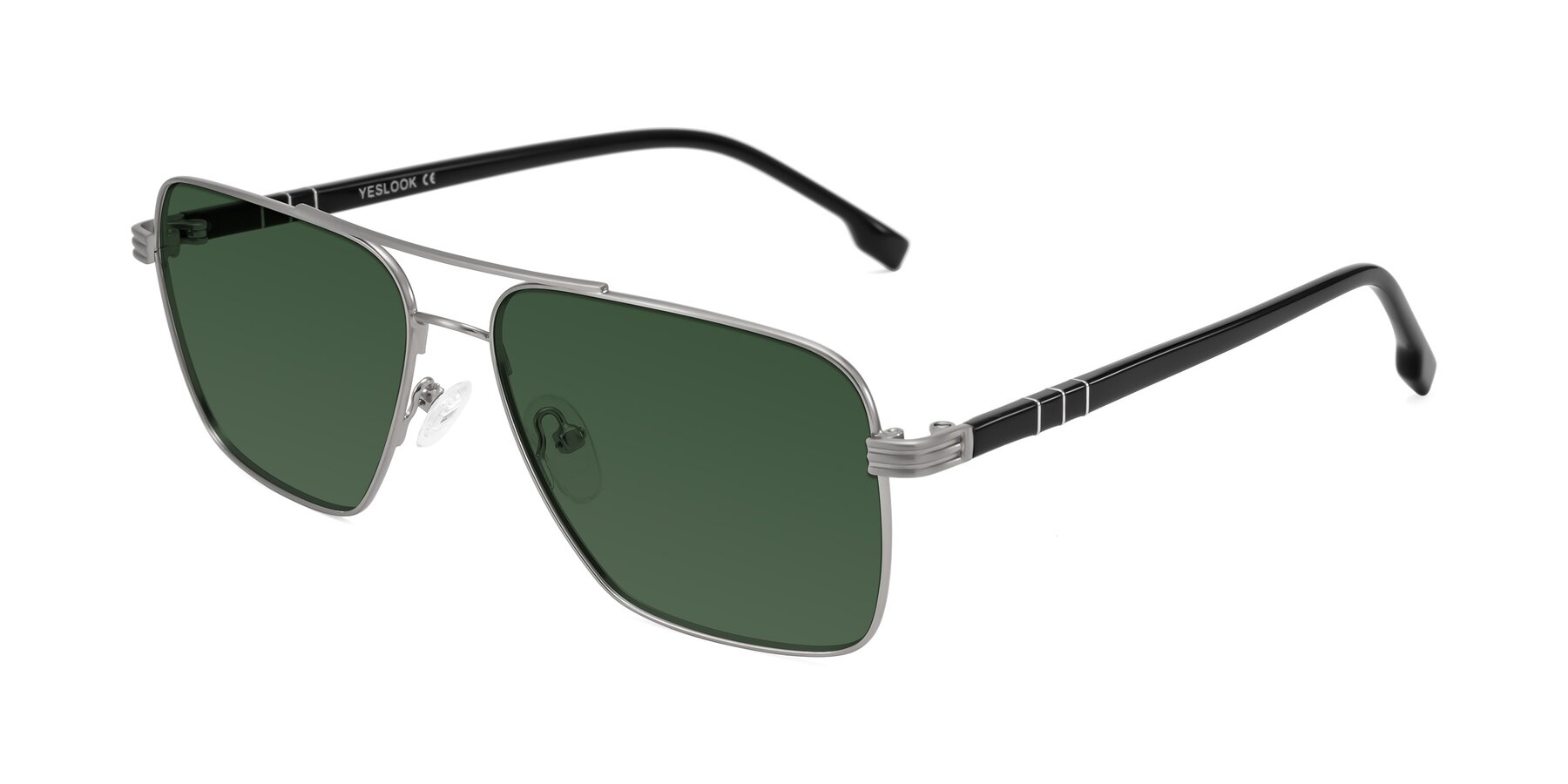 Angle of Flinders in Matte Silver with Green Tinted Lenses