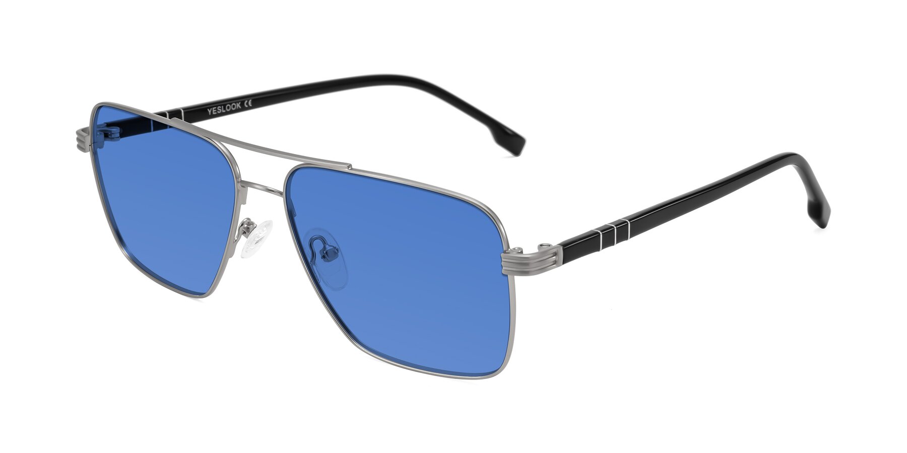 Angle of Flinders in Matte Silver with Blue Tinted Lenses