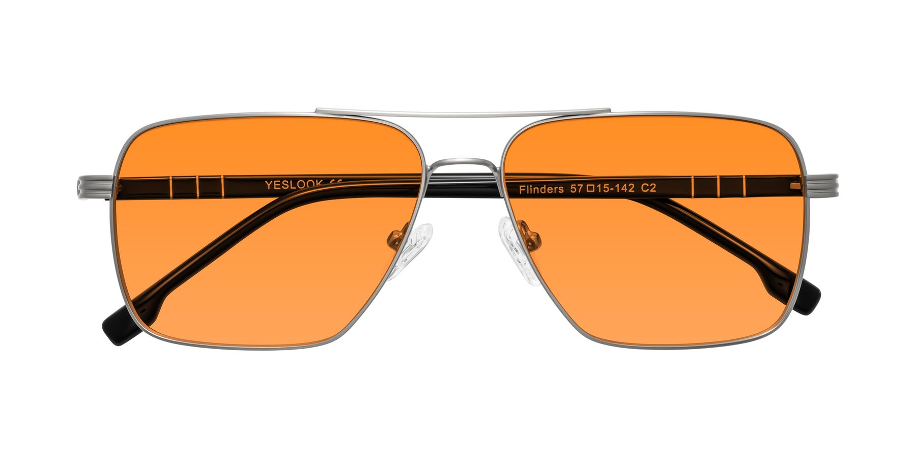Folded Front of Flinders in Matte Silver with Orange Tinted Lenses