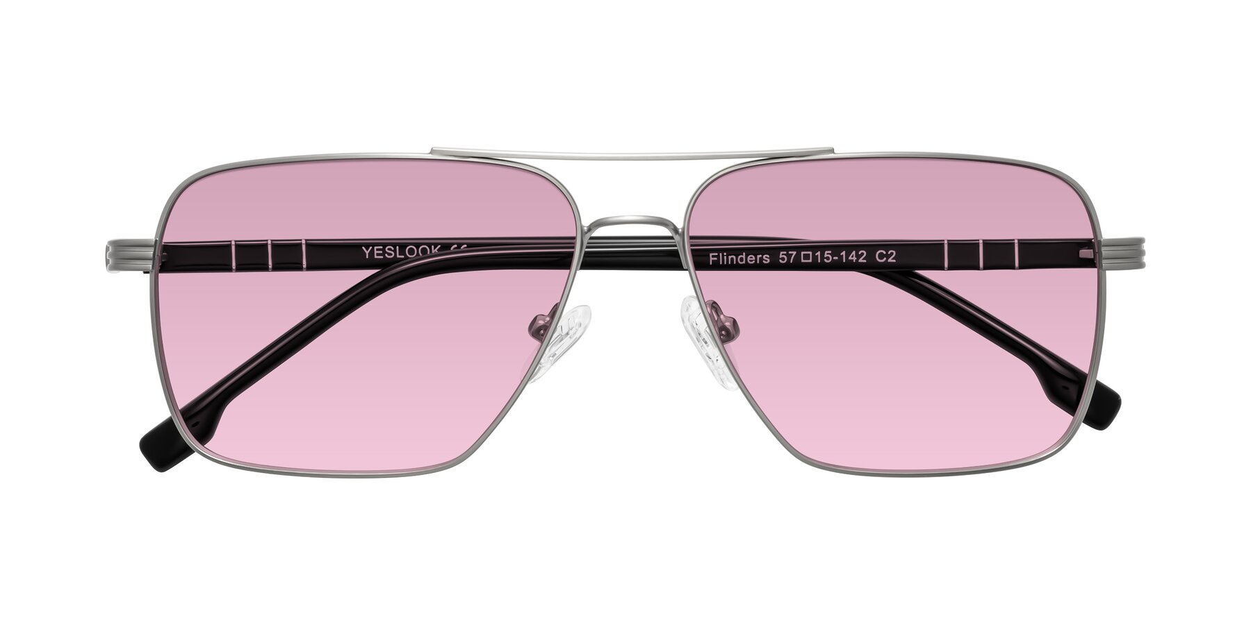 Folded Front of Flinders in Matte Silver with Light Wine Tinted Lenses