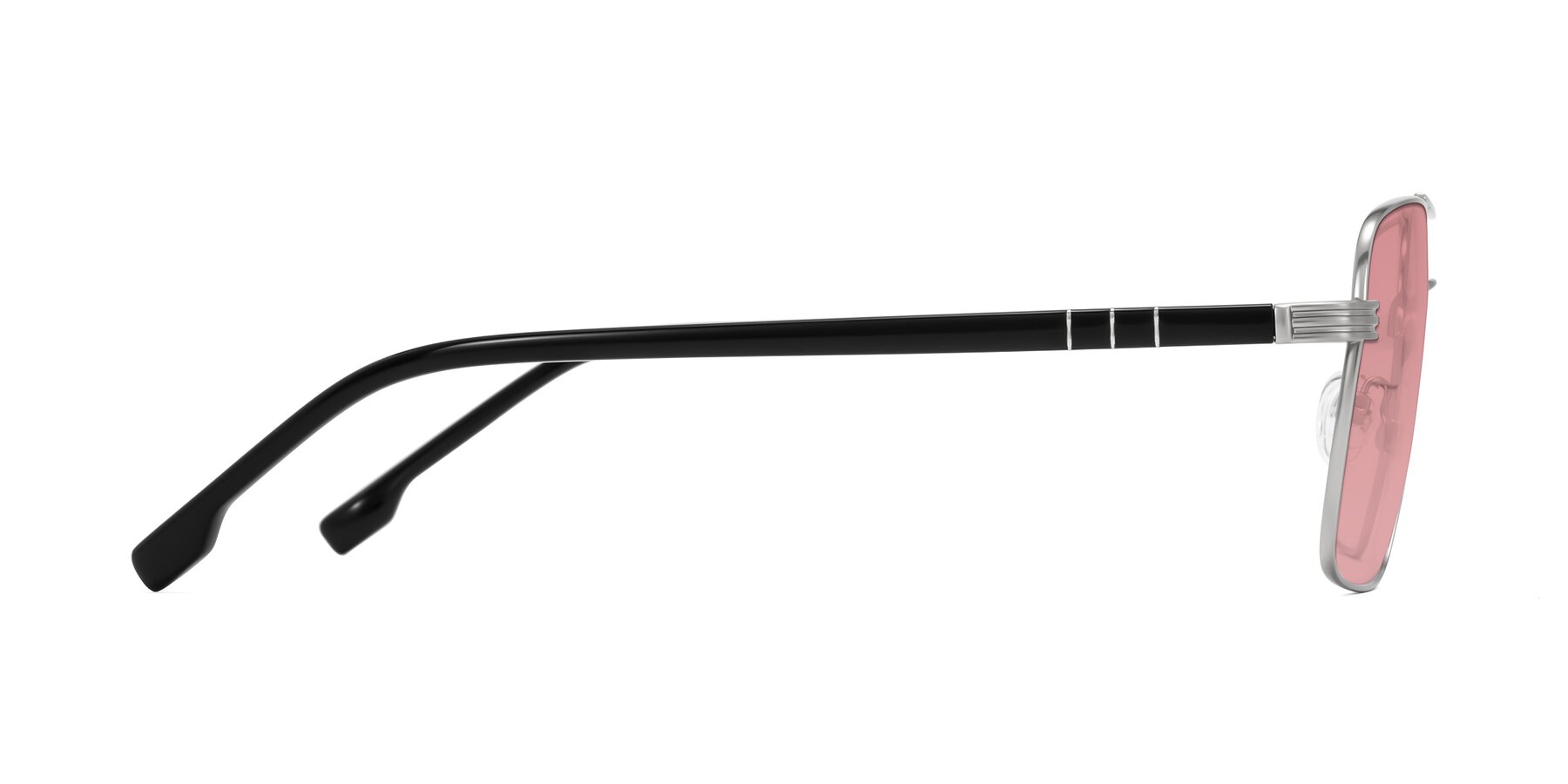 Side of Flinders in Matte Silver with Medium Garnet Tinted Lenses