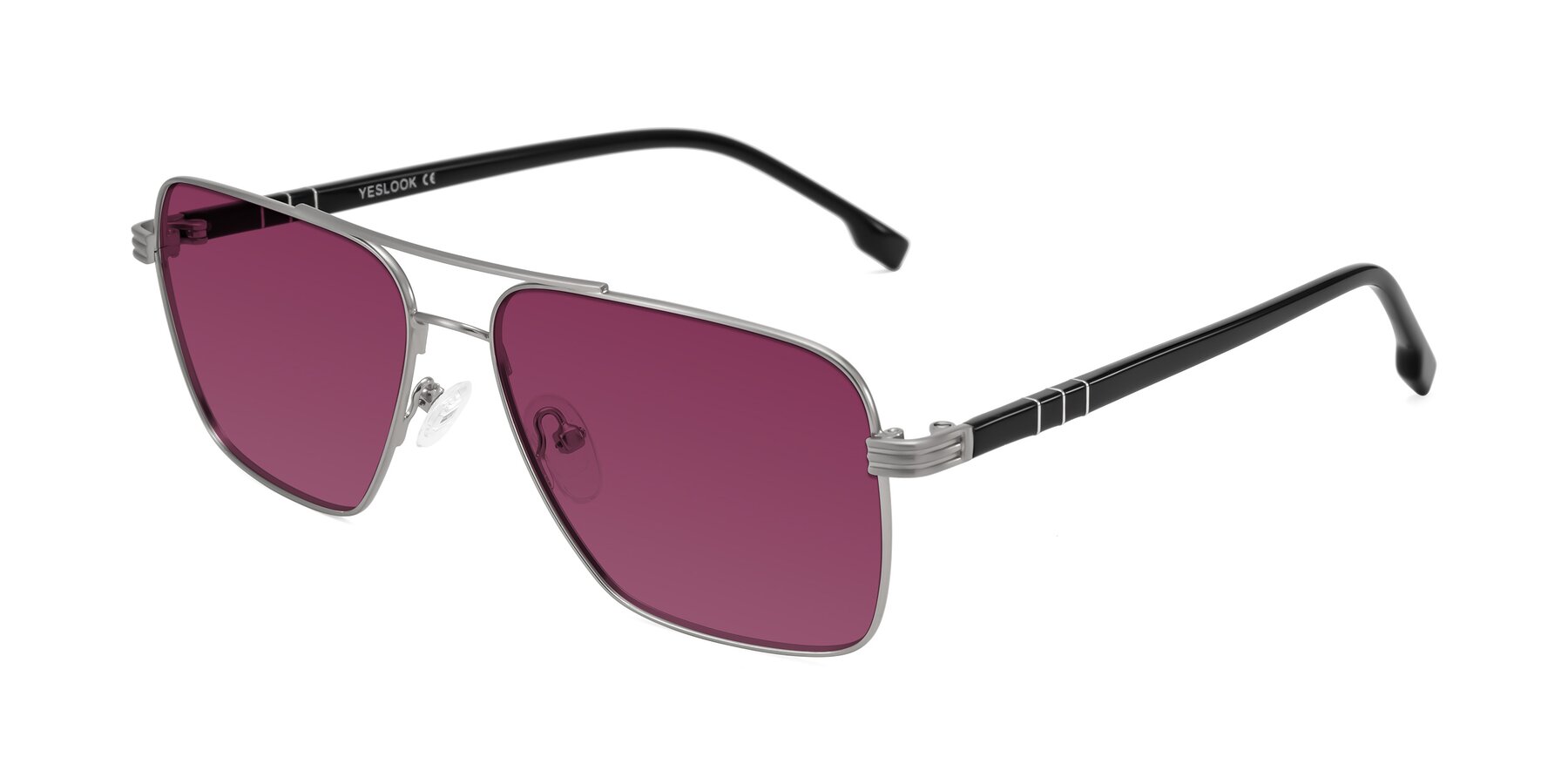 Angle of Flinders in Matte Silver with Wine Tinted Lenses