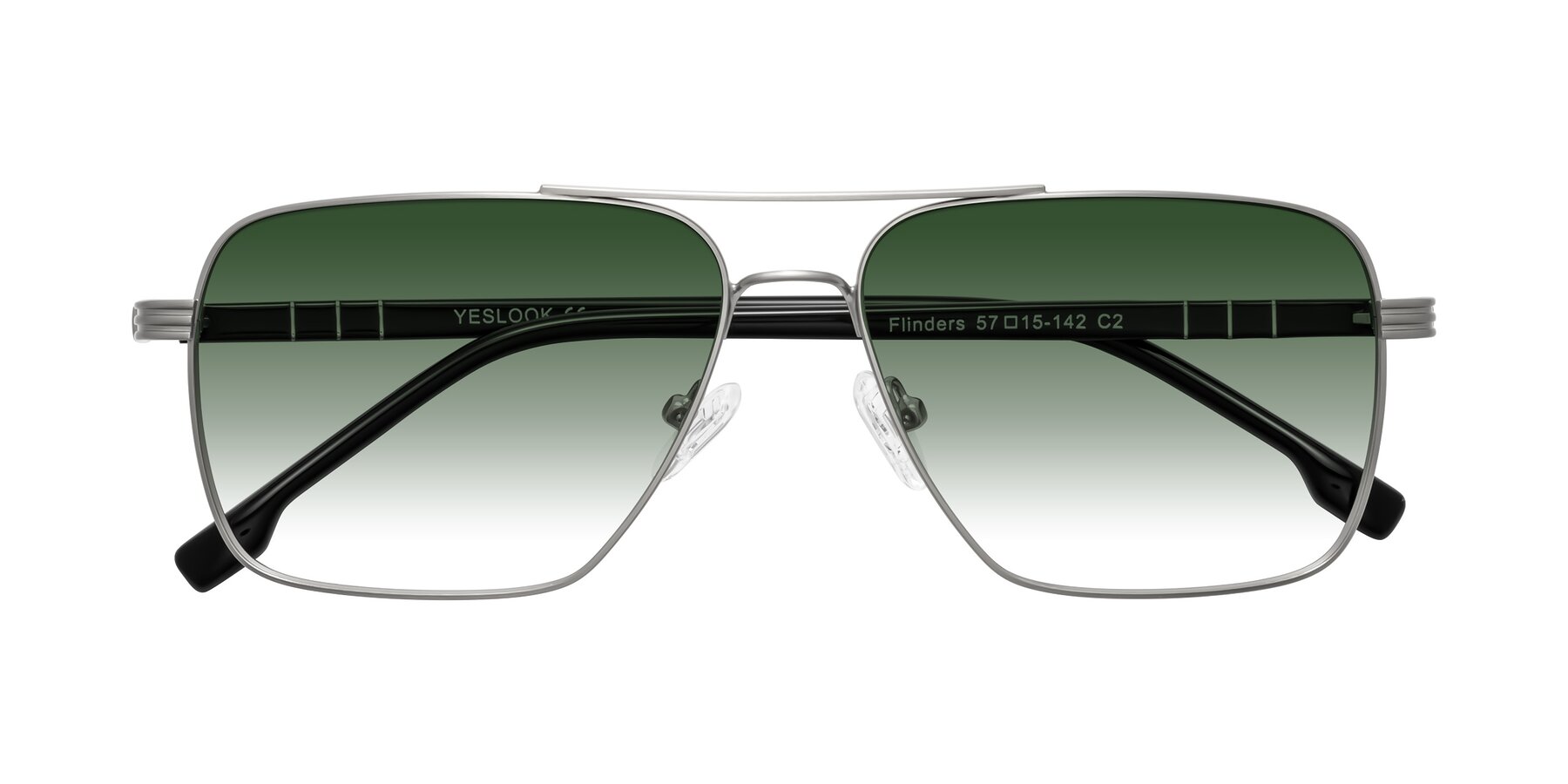 Folded Front of Flinders in Matte Silver with Green Gradient Lenses