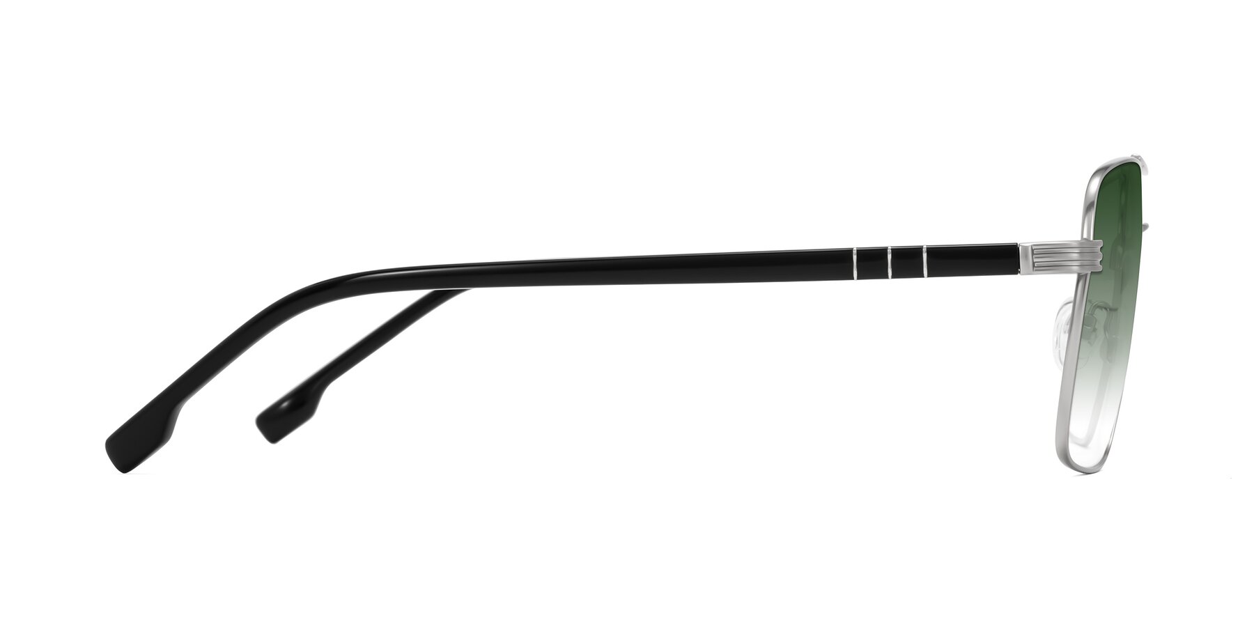 Side of Flinders in Matte Silver with Green Gradient Lenses
