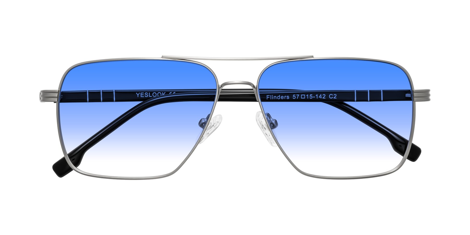 Folded Front of Flinders in Matte Silver with Blue Gradient Lenses