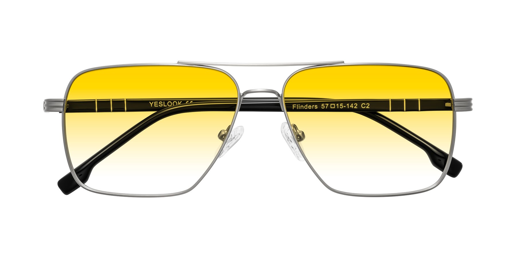 Folded Front of Flinders in Matte Silver with Yellow Gradient Lenses