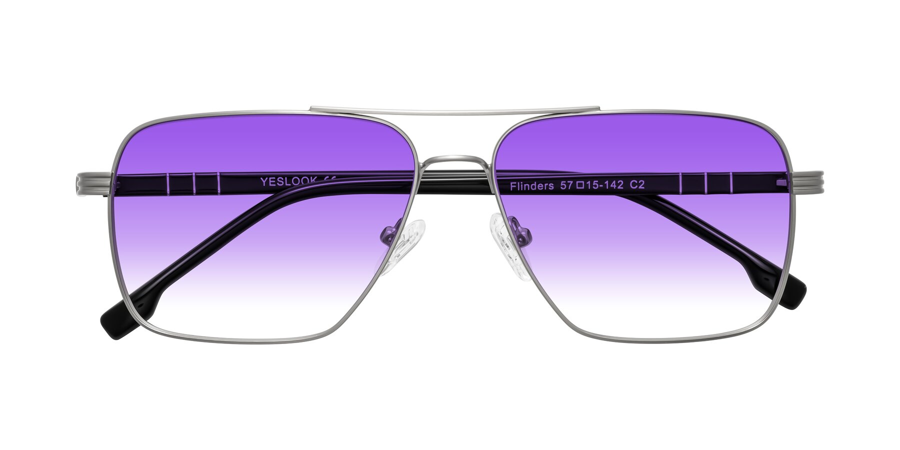 Folded Front of Flinders in Matte Silver with Purple Gradient Lenses