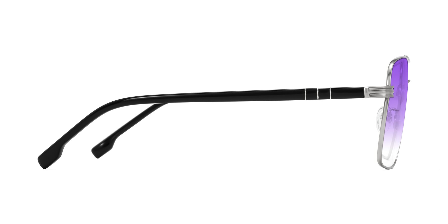 Side of Flinders in Matte Silver with Purple Gradient Lenses
