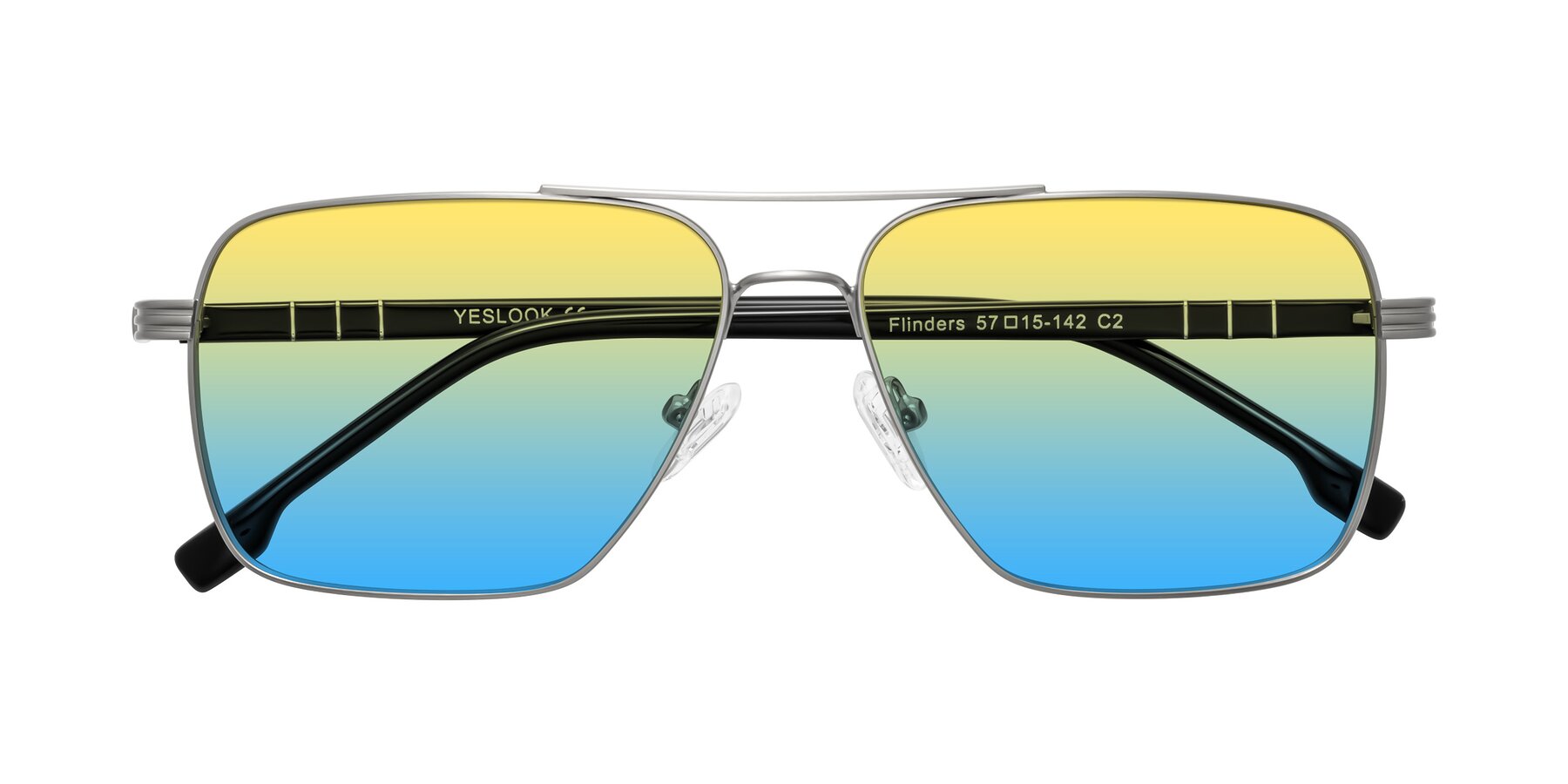Folded Front of Flinders in Matte Silver with Yellow / Blue Gradient Lenses