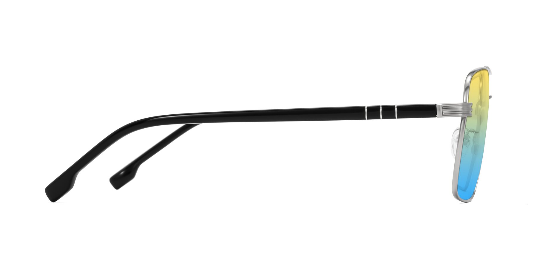Side of Flinders in Matte Silver with Yellow / Blue Gradient Lenses