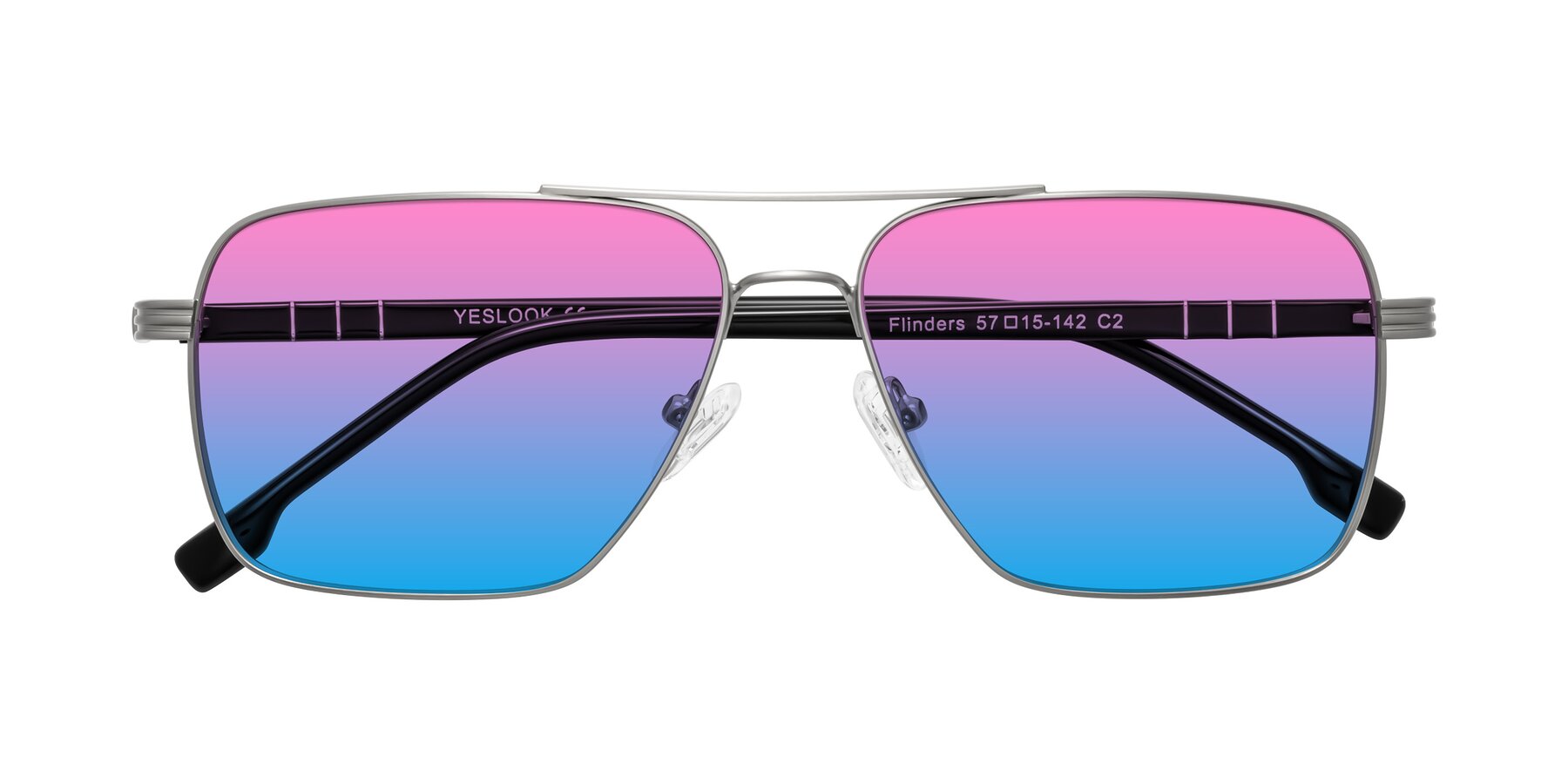 Folded Front of Flinders in Matte Silver with Pink / Blue Gradient Lenses