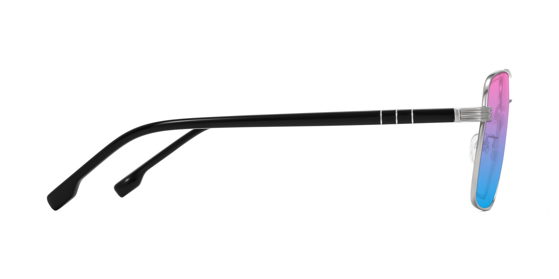 Side of Flinders in Matte Silver with Pink / Blue Gradient Lenses