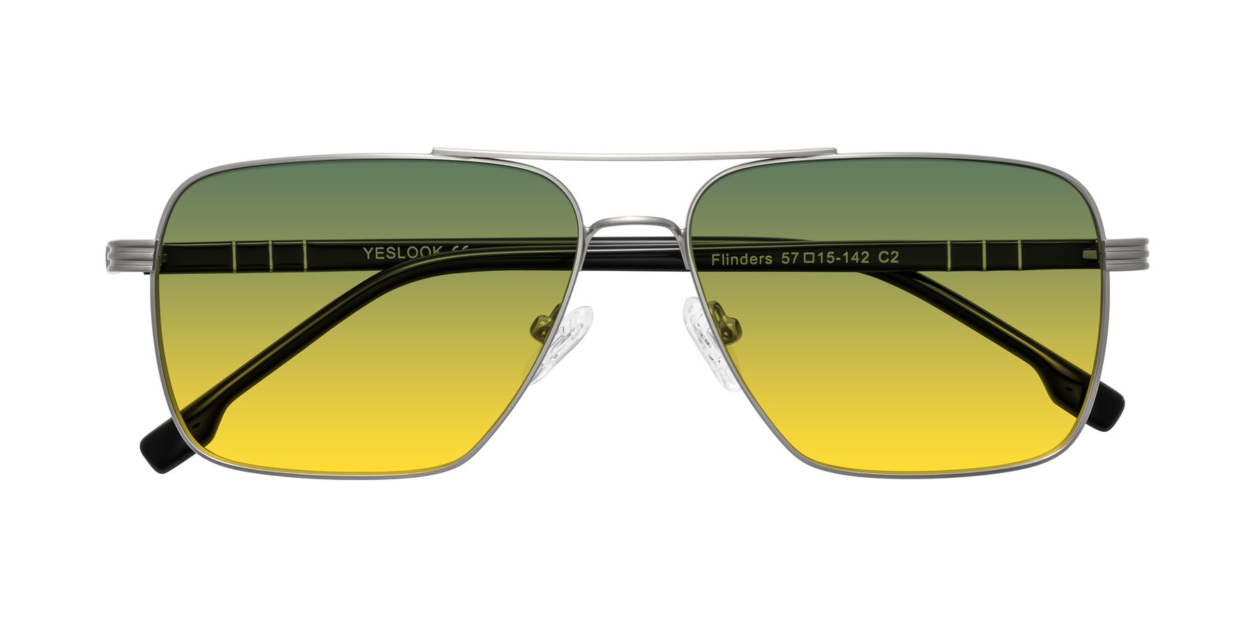 Folded Front of Flinders in Matte Silver with Green / Yellow Gradient Lenses